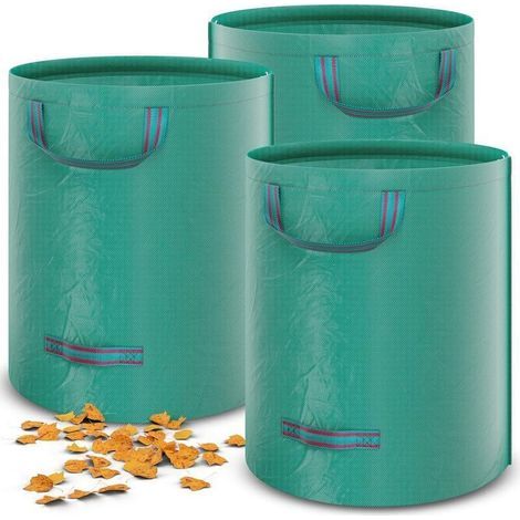 Lot de 3 sacs à déchets de jardin - 272 l - Sacs de Jardin - Sac à Herbe Feuilles - Autonome - Stable - Imperméable - Résistant aux UV - Tissu polypropylène robuste (PP) - 150 g/m² - 390 g (1/4)