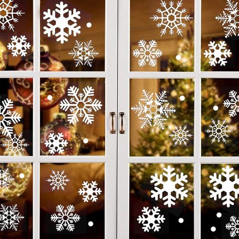 Autocollants de Noël pour vitrines, flocons de neige blancs électrostatiques, grand format, réutilisables, pour vitrines et magasins. Décoration de Noël. (1/5)