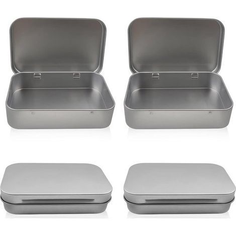 Set mit 4 Aufbewahrungsboxen aus Metall – 9,5 x 6 x 2 cm – Eisenbox – Silber (1/5)