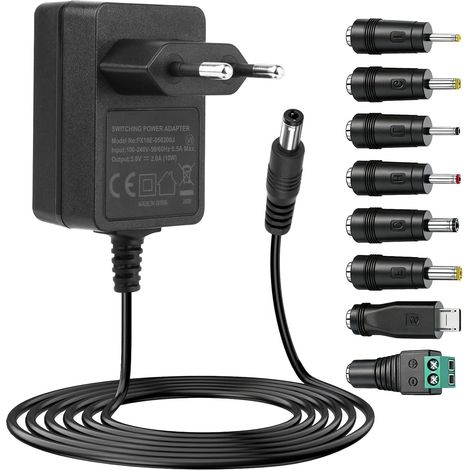 Adaptateur Secteur DC 5V 2A Chargeur pour CCTV Routeur Caméra LED Bande 10W, 8 Embouts, Adaptate AC DC 5V 2000mA 1500mA 1000mA 500mA, Contre Courts-circuits Surcharges Surintensités Surtensions (1/5)