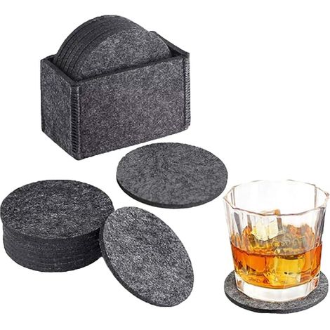 Dessous de Verre Feutre 10cm avec Boîte Rangement