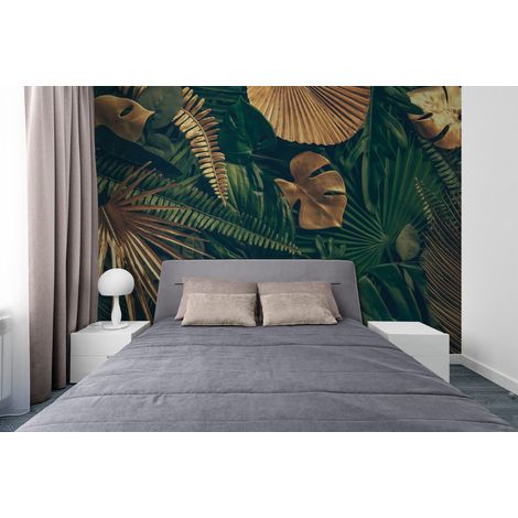 Papier Peint Tropical - Jungle Luxuriante et Dorée - 300 x 250 cm (1/2)