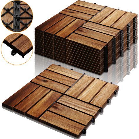 Wolketon 66 pièces de dalles en bois d'acacia 30 x 30 cm, dalles de terrasse, système d'encliquetage, dalles à clipser pour l'extérieur, balcon, terrasse, bois, résistantes aux intempéries, antidérapa