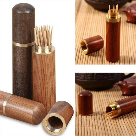 Seau À Cure-Dents - Bois Naturel - Pour Rangement De Petites Pièces - Diamètre 1 7 Cm Hauteur 8 5 Cm - Lot De 2 (1/5)