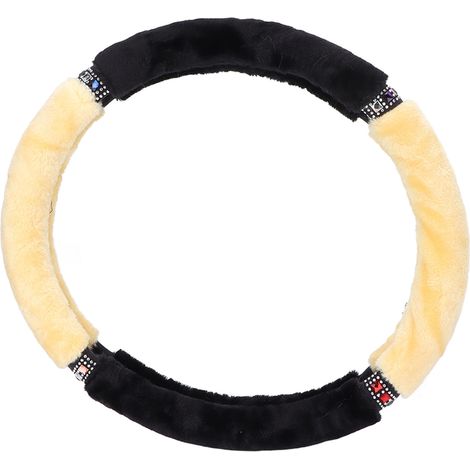 Volant Universel 15 Pouces Housse en Fausse Fourrure Écologique Auto Accessoire Intérieur Hiver Chaud Noir Jaune (1/5)