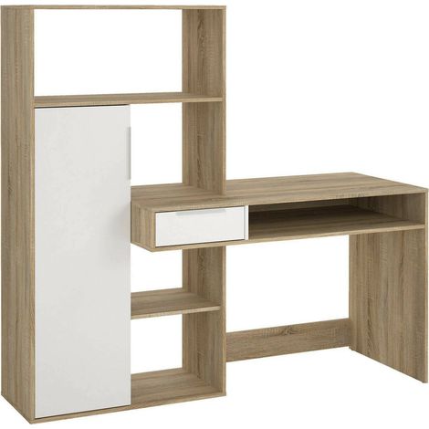 Dmora - Scrivania Annalou, Scrittoio multiuso, Tavolo per ufficio porta PC, Piano di lavoro, 163x60 h155 cm, Quercia e Bianco (1/5)
