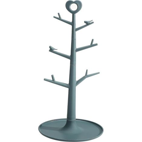 Égouttoir à tasses à café, porte-mugs, étagère de cuisine en forme d'arbre, en plastique PP, détachable et portable, bleu (1/5)