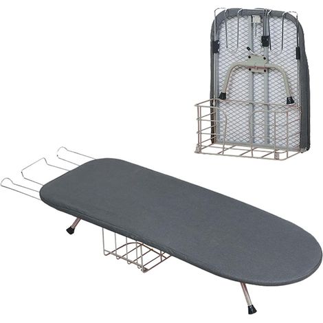Planche à Repasser Pliable avec Repose,Tischbügelbrett Bügelbrett Klappbar,Table à Repasser Compacte avec Revêtement en Coton,Peu Encombrante,avec Support pour Fer à Repasser,81 x 30 Cm (Gris Foncé) (1/5)