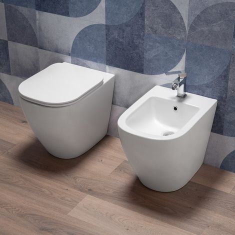 Sanitari Filo Muro Wc Rimless con Sedile Soft Close e Bidet Kerm (1/5)