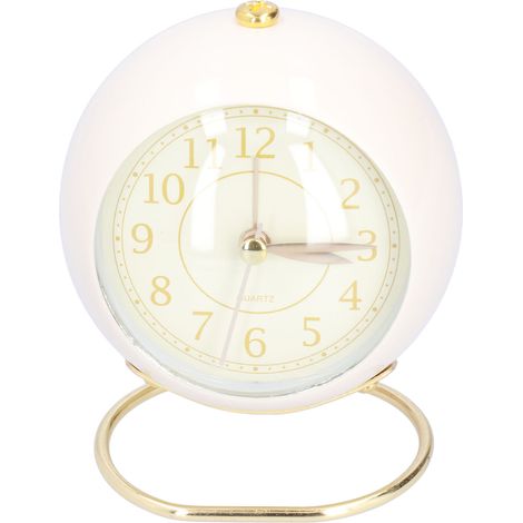 Réveil silencieux sans tic-tac, métallique peint, économe en énergie, protection des yeux, fonctionne sur piles, petite horloge avec veilleuse, couleur or beige. (1/5)