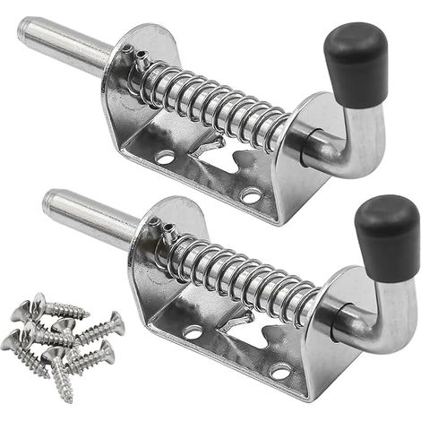 2 pasadores de bloqueo de resorte de acero inoxidable 304 para cerradura de puerta, cerrojo, cerradura para granero, garaje, cobertizo, armario, remolque, 128 mm, color plata. (1/5)