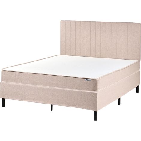 Divan Bed Beige Polyester Upholstery EU Double Size 4ft6 with Headboard Pocket Spring Mattress Bedroom COUNTESS (1/5)