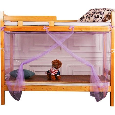 GENERIC-Moustiquaire Lit Superposé, Enfants Lits superposés Valance étudiants Dortoir Insect Net Quatre Coin Literie Canopy Bug Repeller Bed Rideau, Violet Clair, 190x150x170cm (1/3)