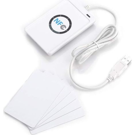 Lntyq Lecteur NFC RFID, ACR122U Lecteur de Cartes Lecteur de Cartes à Puce NFC RFID Intelligent Lecteur RFID ISO 14443A/B avec Logiciel Gratuit en Blanc