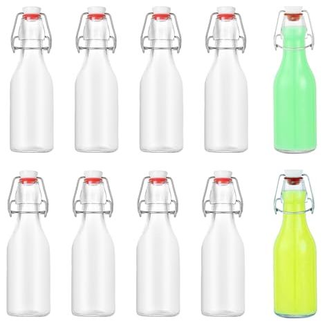 Botellas de vidrio para rellenar, 250 ml, 10 piezas, botellas con cierre abatible, botellas con cierre abatible, botellas de licor para rellenar, perfectas para botellas de jugo, jugo y limonada