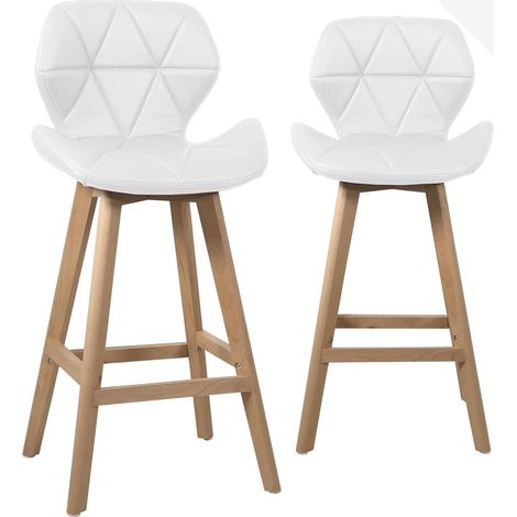 Ensemble de 2 chaises de bar scandinaves, assise rembourrée en similicuir avec dossier, hauteur d'assise 67 cm, pieds en hêtre FATA (blanc) (1/5)