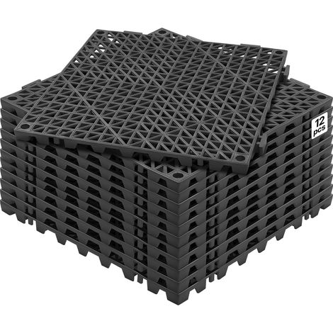 Lot de 12 Dalles de Jardin Piscine 30x30x1,5 cm Noir Dalle Clipsable Ajourée Antidérapante en PVC Drainage Rapide Revêtements de Sol Extérieur Intérieur pour Terrasse Cuisine Spa Salle de Bain (1/5)