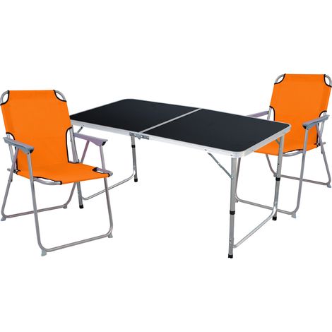 3-teiliges Campingmöbel Set orange 120x60x58/70cm schwarz-MMC330872B+2xMPO2600O (1/4)