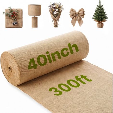 Rouleau Toile de Jute, 1016 mm x 91,4 m, Chemin de Table Toile de Jute Naturelle Haute Densité 50 x 50, Ruban pour Décoration, Artisanat, Mariage, Jardinage, Couverture Hivernale Plantes, Arbres (1/3)
