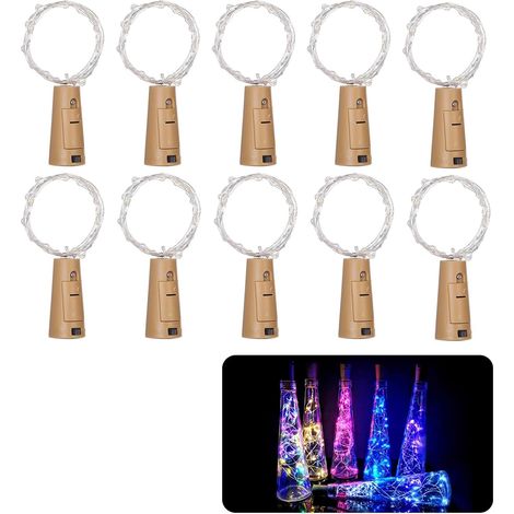 10 Stück Weinflaschen-Lichterketten, 2 m / 20 LED batteriebetrieben, Deko-Lichter für Party, Hochzeit & Feiern