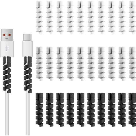 Silicone Souple, Protecteur de Câble de Souris, 30 Pièces Chargeur de Câble de Type-C, Costume pour Tous Les Téléphones Portables, Micro USB Protecteur (Noir, Gris) (1/5)