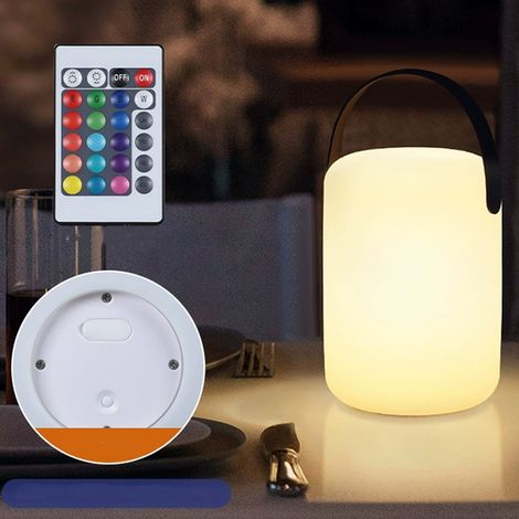 Wiederaufladbare LED-Tischleuchte für den Außenbereich, kabellos dimmbar (16 Farben) mit Fernbedienung, Ladekabel, 4 Helligkeitsstufen, IP44 wasserdicht, geeignet für Schlafzimmer und Garten (zylindri (1/2)
