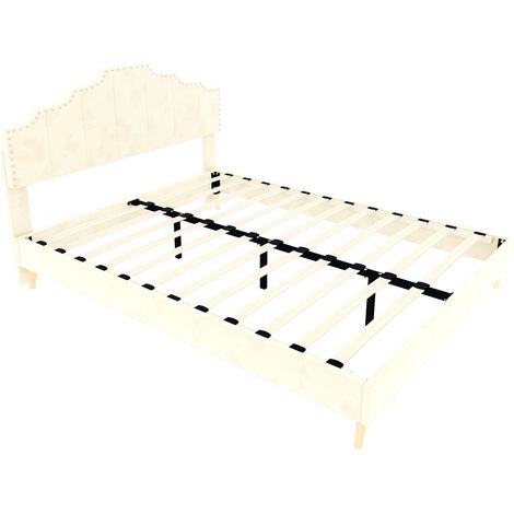 Letto basso moderno beige 140 x 200 cm con testiera imbottita, HOMVRA (1/5)