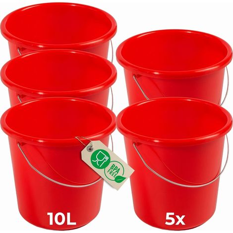 Novaliv 5 pièces seau 10L rouge avec échelle de mesure - seau de nettoyage 10 litres 28,5 cm Pratique et polyvalent avec échelle pour la maison et