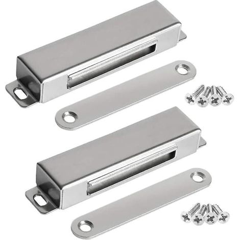 Serrure magnétique de porte, force d'attraction de 30 kg, aimant puissant, verrou de meuble, quincaillerie magnétique, ferme-porte en acier inoxydable chromé (1/5)