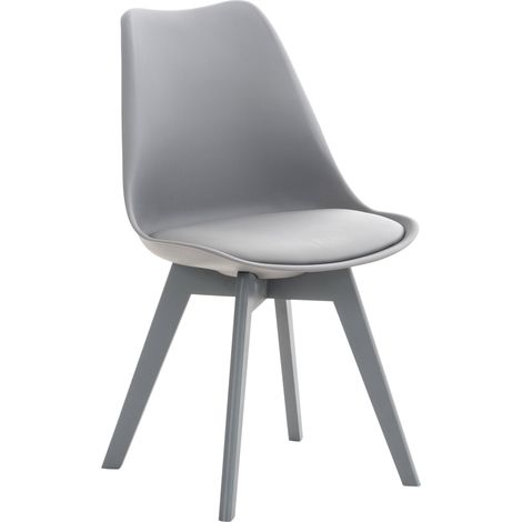 Chaise de salle à manger x1 design scandinave en plastique et PVCgris et pieds en bois gris 100002275 (1/5)