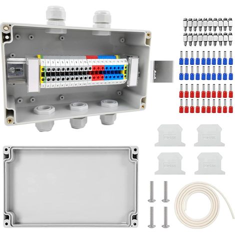 Boite de Derivation, Boite de Derivation Etanche Exterieur IP68, ABS Boîte de Jonction 2 In 3 Out, Boîtier de Câblage Carrée 200 x 120 x 75mm, Boitier Electrique pour Connexion par Câble Gris (1/5)