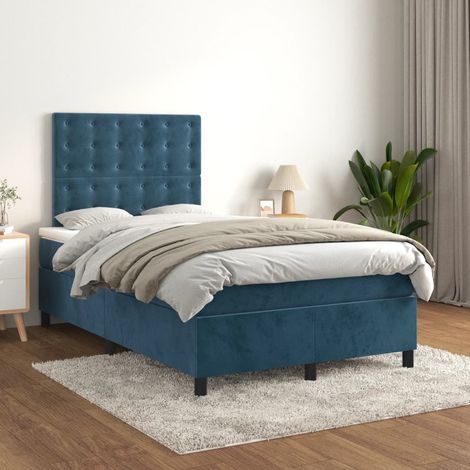 Sommier à lattes de lit et matelas Bleu foncé 120x200cm Velours vidaXL (1/5)