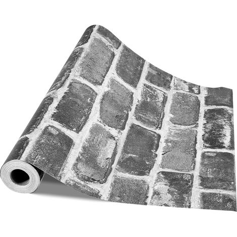 Papier Peint Adhésif, 45cm x 10m, Effet Brique Gris, Imperméable, Auto-Adhésif, Facile à Nettoyer, Décoratif Vinyle pour Salon, Cuisine, Bureau, Salle de Bain (128 caractères) (1/5)