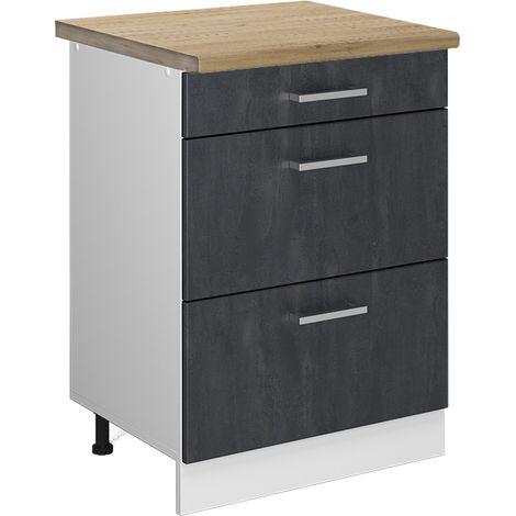 Mobiletto base per cucina R-Line, Calcestruzzo nero, 60 cm PL Rovere, Vicco