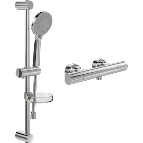 Villeroy & Boch Universal Duschset Aufputz (2 in 1 Bundle), Duschsystem mit Duschthermostat, Handbrause, Handbrauseschlauch, Duschstange inkl. Handbrausehalter, Chrom (1/5)
