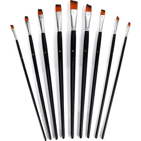 Allecto - Ensemble de pinceaux de détail - Pinceaux en nylon - Pinceau fin - Plat - Pinceaux d'artiste - 0 2 4 6 8 10 12 14 16 - Convient pour la peinture - Tailles variées - 9 pièces. (1/5)