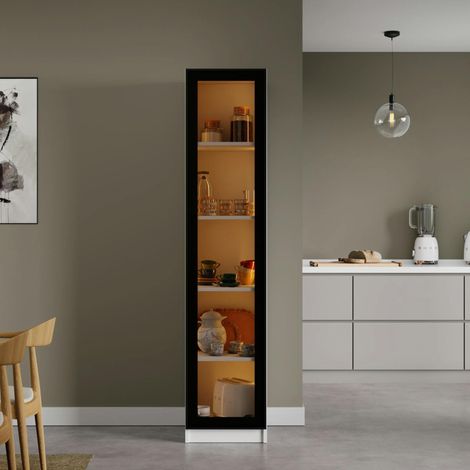 Vitrine colonne à LED décor blanc et noir 5 étagères AURA (1/5)