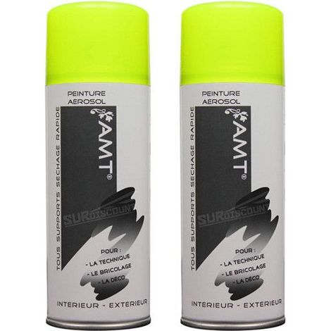 Bombe de Peinture - AMT - Jaune Fluo - Lot de 2 - 330ml - Acrylique Intérieur/Extérieur