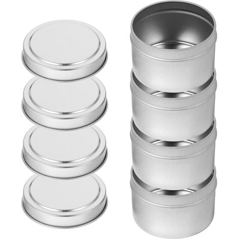 Pots Ronds pour Fabrication et Rangement de Bougies Lot de 4 en Fer Argenté Contenant 4 Pièces, pour Conservation et Artisanat (1/5)
