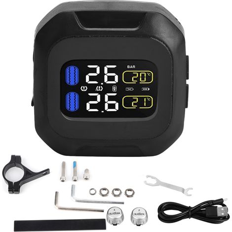 Kit de surveillance de pression des pneus moto sans fil avec 2 capteurs externes TPMS