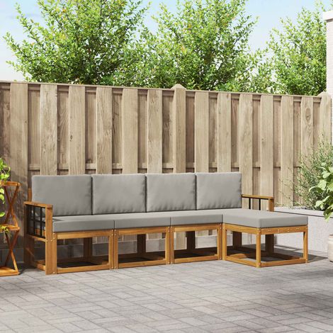 Outdoor-Sofagarnitur mit Kissen 5 pcs Natürlich und Hellgrau