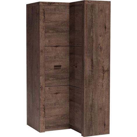 Armoire d'angle Serfeno 110, Chêne sombre, 192x106x90cm, Portes d'armoire: Avec des charnières, Nombre d'étagères: 5