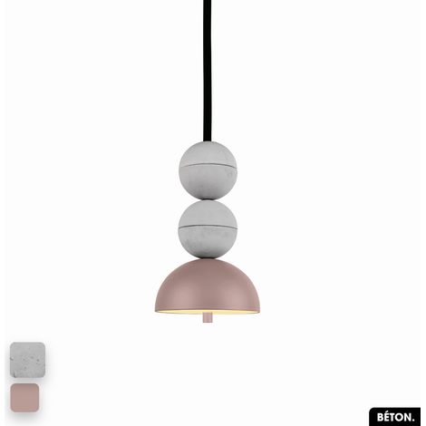 Lampe de suspension en béton - BOSFOR CONCRETE BLANC - ROSE 2 BALLES LED 14W (1/3)