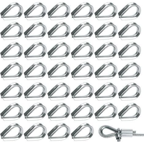 50 Pièces M2 Cosses de Câble Métallique en Acier Inoxydable 304 Cosse Coeur pour Cable Acier pour Câble Métallique 2mm (1/4)