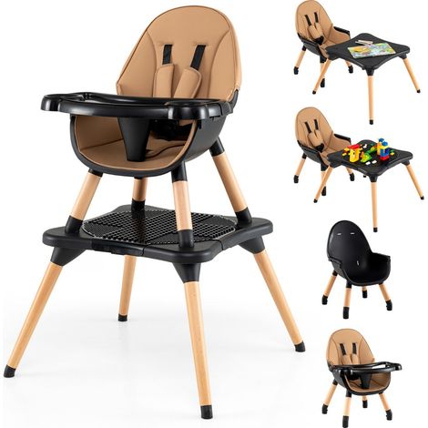 Chaise haute 6 en 1 pour bébé 62 x 62 x 100 cm sécurité renforcée et confort optimal style moderne en bois de bouleau noir
