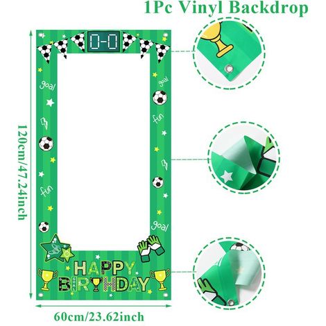Décoration de fête d'anniversaire d'enfant : fond photo en vinyle style ballon de football, motif drapeau et ballon de football - 60 x 120 cm