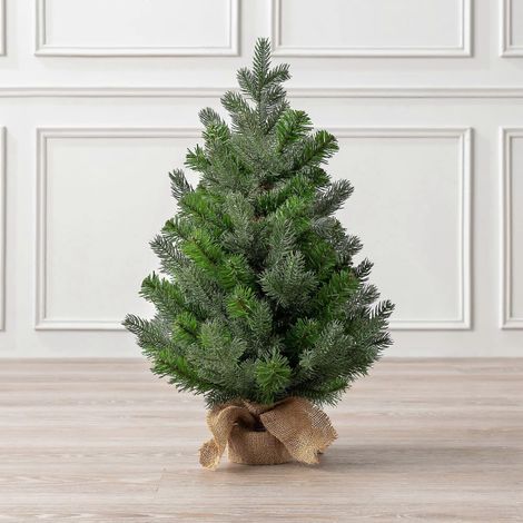 60 cm großer künstlicher Mini-Weihnachtsbaum, Tischdekoration mit beschwertem Sackleinensockel (1/5)