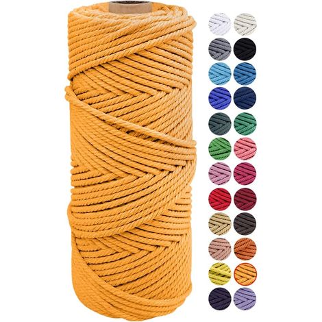 Corde en Macramé, Fil de Coton Naturel épais, Corde Macramé à 3 brins pour Tentures Murale, Cintres, Bricolage, Décorations pour La Maison, Emballage Cadeau 2mm x 100m (Doré) (1/5)