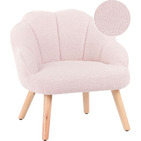 Fauteuil pour Enfants en Bouclé Rembourré avec Pieds en Bois Rose Pastel Miland (1/5)