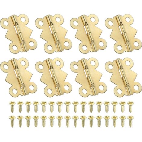 Mini Charnières pour Boîtes à Bijoux 24mm, 8 Pcs 90 Degré Mini Charnières Papillon avec 32 Vis pour Armoire, Boîte en Bois, Tiroir, Artisanat, Doré (1/5)